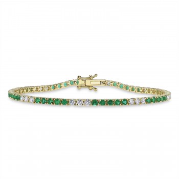 Lab Grown Emerald & Diamond Tennis Bracelet 14K Yellow Gold (3.24ct)
