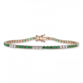 Lab Grown Emerald & Diamond Tennis Bracelet 14K Rose Gold (3.24ct)