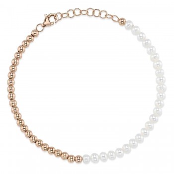 Cultured Pearl Ball Chain Bracelet 14K Rose Gold (4mm)