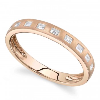 Baguette Diamond Matte Wedding Ring Band 14K Rose Gold (0.17ct)