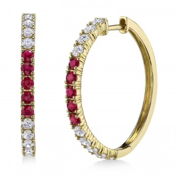 Ruby & Diamond Hoop Earrings 14K Yellow Gold (1.51ct)