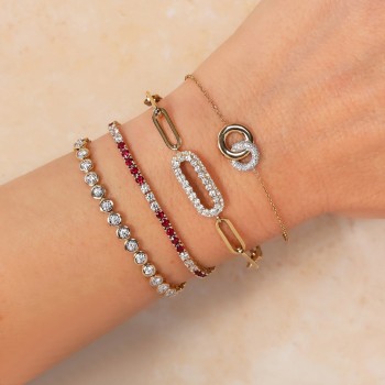 Lab Grown Ruby & Diamond Tennis Bracelet 14K Yellow Gold (3.69ct)