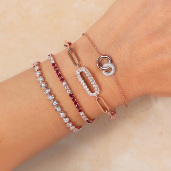 Lab Grown Ruby & Diamond Tennis Bracelet 14K Rose Gold (3.69ct)
