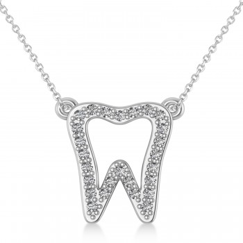 Diamond Tooth Outline Pendant Necklace 14k White Gold (0.26ct)