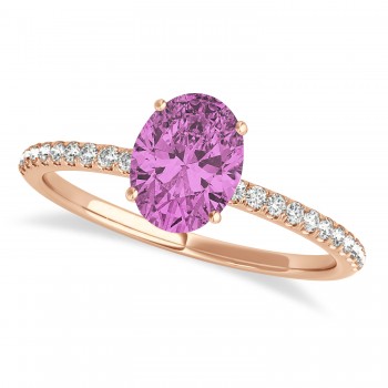 Pink Sapphire & Diamond Accented Oval Shape Engagement Ring 14k Rose Gold (0.75ct)