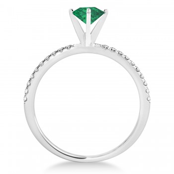 Emerald & Diamond Accented Oval Shape Engagement Ring 14k White Gold (0.75ct)
