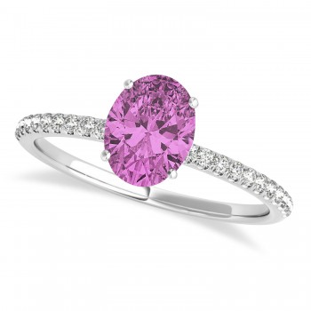 Pink Sapphire & Diamond Accented Oval Shape Engagement Ring 14k White Gold (0.75ct)