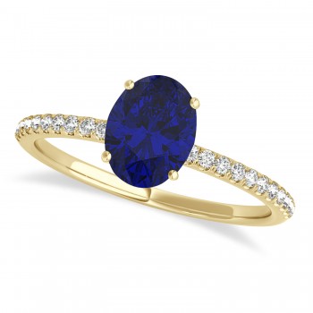 Blue Sapphire & Diamond Accented Oval Shape Engagement Ring 14k Yellow Gold (0.75ct)