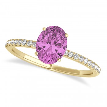 Pink Sapphire & Diamond Accented Oval Shape Engagement Ring 14k Yellow Gold (0.75ct)