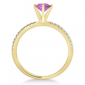 Pink Sapphire & Diamond Accented Oval Shape Engagement Ring 14k Yellow Gold (0.75ct)