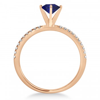 Blue Sapphire & Diamond Accented Oval Shape Engagement Ring 18k Rose Gold (0.75ct)