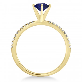 Blue Sapphire & Diamond Accented Oval Shape Engagement Ring 18k Yellow Gold (0.75ct)