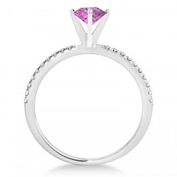 Pink Sapphire & Diamond Accented Oval Shape Engagement Ring Palladium (0.75ct)