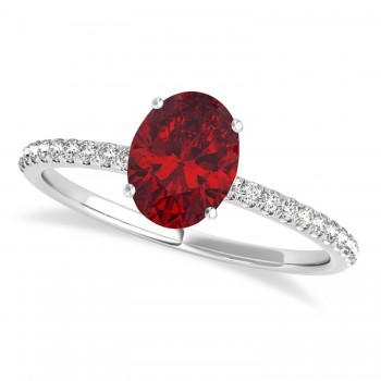 Ruby & Diamond Accented Oval Shape Engagement Ring Palladium (0.75ct)