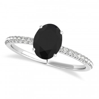 Black & White Diamond Accented Oval Shape Engagement Ring Platinum (0.75ct)