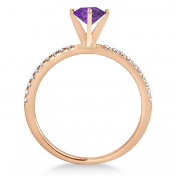 Amethyst & Diamond Accented Oval Shape Engagement Ring 14k Rose Gold (1.00ct)