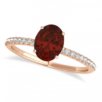 Garnet & Diamond Accented Oval Shape Engagement Ring 14k Rose Gold (1.00ct)