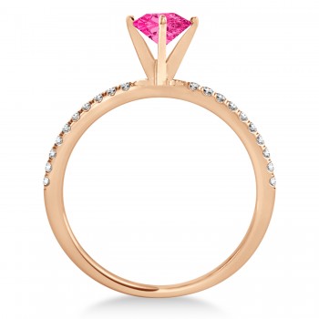 Pink Tourmaline & Diamond Accented Oval Shape Engagement Ring 14k Rose Gold (1.00ct)
