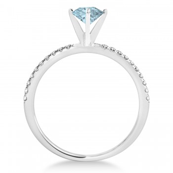 Aquamarine & Diamond Accented Oval Shape Engagement Ring 14k White Gold (1.00ct)