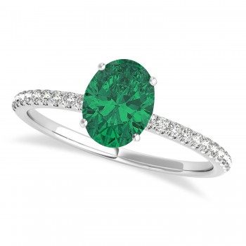 Emerald & Diamond Accented Oval Shape Engagement Ring 14k White Gold (1.00ct)