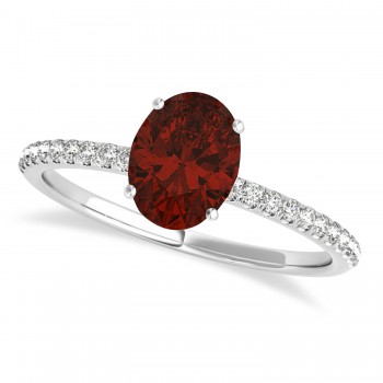 Garnet & Diamond Accented Oval Shape Engagement Ring 14k White Gold (1.00ct)