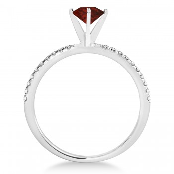 Garnet & Diamond Accented Oval Shape Engagement Ring 14k White Gold (1.00ct)