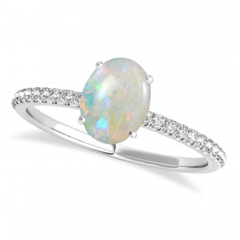 Opal & Diamond Accented Oval Shape Engagement Ring 14k White Gold (1.00ct)