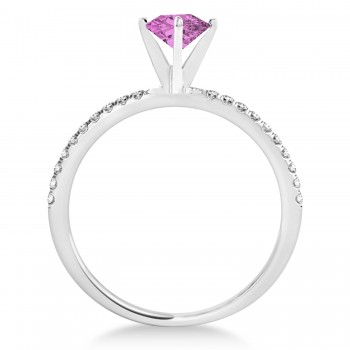 Pink Sapphire & Diamond Accented Oval Shape Engagement Ring 14k White Gold (1.00ct)