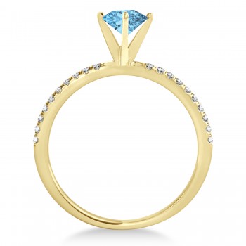 Blue Topaz & Diamond Accented Oval Shape Engagement Ring 14k Yellow Gold (1.00ct)