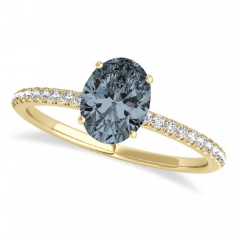 Gray Spinel & Diamond Accented Oval Shape Engagement Ring 14k Yellow Gold (1.00ct)