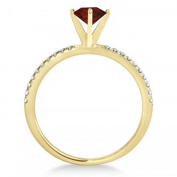 Garnet & Diamond Accented Oval Shape Engagement Ring 14k Yellow Gold (1.00ct)