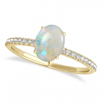 Opal & Diamond Accented Oval Shape Engagement Ring 14k Yellow Gold (1.00ct)