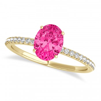 Pink Tourmaline & Diamond Accented Oval Shape Engagement Ring 14k Yellow Gold (1.00ct)