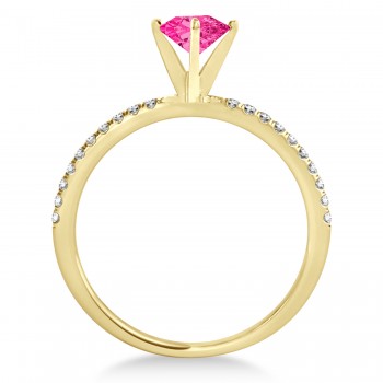 Pink Tourmaline & Diamond Accented Oval Shape Engagement Ring 14k Yellow Gold (1.00ct)