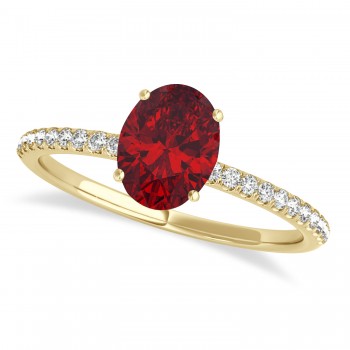 Ruby & Diamond Accented Oval Shape Engagement Ring 14k Yellow Gold (1.00ct)