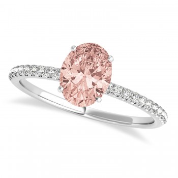 Morganite & Diamond Accented Oval Shape Engagement Ring 18k White Gold (1.00ct)