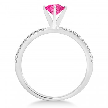 Pink Tourmaline & Diamond Accented Oval Shape Engagement Ring 18k White Gold (1.00ct)