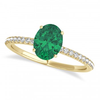 Emerald & Diamond Accented Oval Shape Engagement Ring 18k Yellow Gold (1.00ct)
