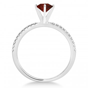 Garnet & Diamond Accented Oval Shape Engagement Ring Palladium (1.00ct)