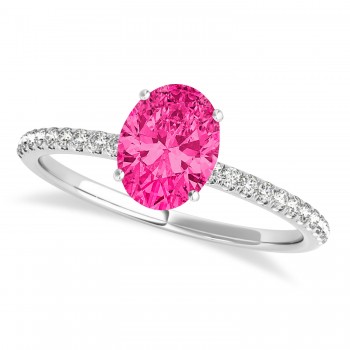 Pink Tourmaline & Diamond Accented Oval Shape Engagement Ring Palladium (1.00ct)