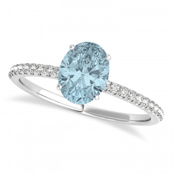 Aquamarine & Diamond Accented Oval Shape Engagement Ring 14k White Gold (2.00ct)