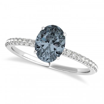 Gray Spinel & Diamond Accented Oval Shape Engagement Ring 14k White Gold (2.00ct)