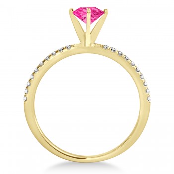 Pink Tourmaline & Diamond Accented Oval Shape Engagement Ring 14k Yellow Gold (2.00ct)