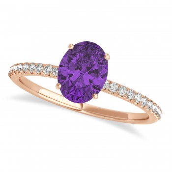 Amethyst & Diamond Accented Oval Shape Engagement Ring 18k Rose Gold (2.00ct)