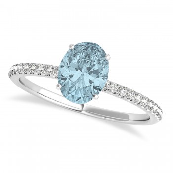 Aquamarine & Diamond Accented Oval Shape Engagement Ring 14k White Gold (2.50ct)