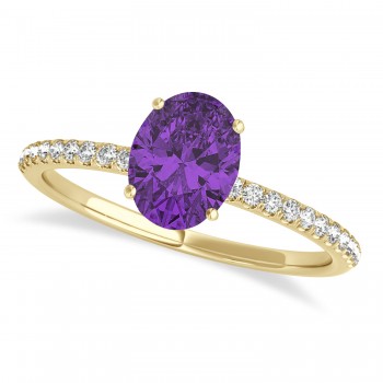 Amethyst & Diamond Accented Oval Shape Engagement Ring 14k Yellow Gold (2.50ct)