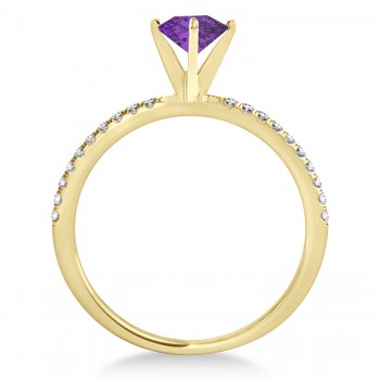 Amethyst & Diamond Accented Oval Shape Engagement Ring 14k Yellow Gold (2.50ct)