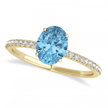 Blue Topaz & Diamond Accented Oval Shape Engagement Ring 14k Yellow Gold (2.50ct)