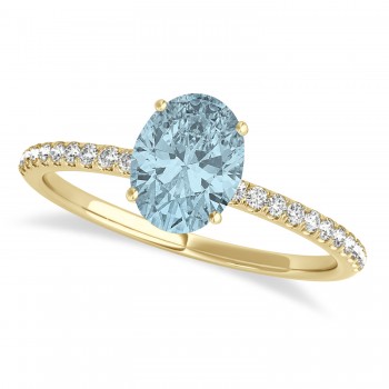 Aquamarine & Diamond Accented Oval Shape Engagement Ring 14k Yellow Gold (3.00ct)
