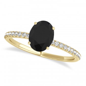 Black & White Diamond Accented Oval Shape Engagement Ring 14k Yellow Gold (3.00ct)